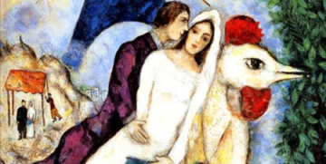 Os  recém - casados da Torre Eiffel, quadro de Marc Chagall/Reprodução