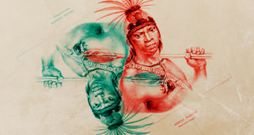 Arte sobre litografia: Índio Camacã Mongoió, de Jean Baptiste Debret, 1834 (Arte Andreia Freire / Reprodução)