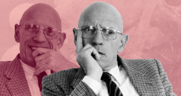 O filósofo Michel Foucault, 1984 (Arte Andreia Freire | Foto Michele Bancilhon / Reprodução)